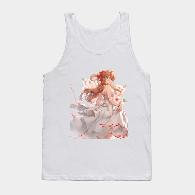 Asuka Langley Soryu evangelion Illustration white dress Tank Top by Graphicvibestore